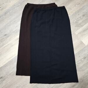 Fixer Lot 2 Eileen Fisher Italian Yarn Skirts Maxi Women Small Holes Black Brown